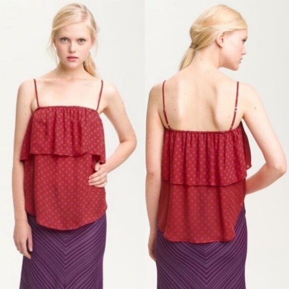 Haute Hippie 100% Silk Polka Dot Ruffle Tank Top‎ Red Size Medium Blouse Cami M - Picture 1 of 11